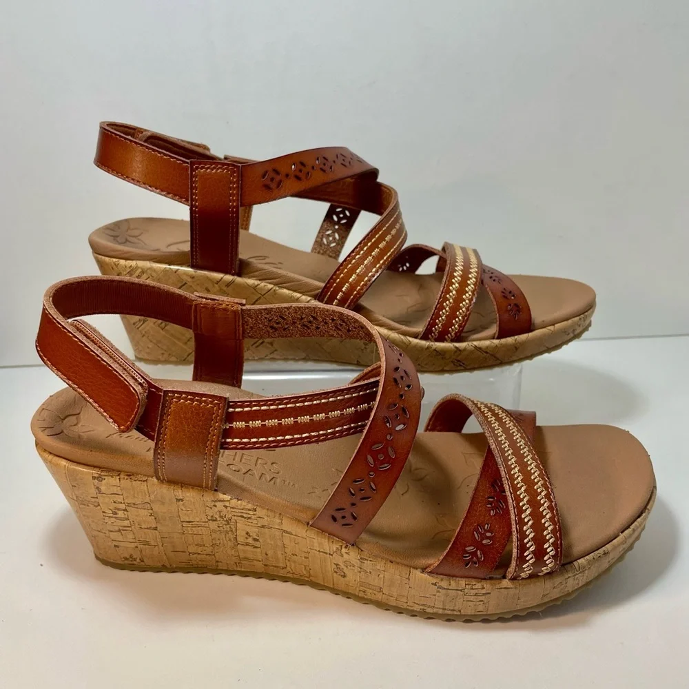 Skechers Cali Beverlee Delicate Glow Brown Wedge Sandals Womens Size 10 New